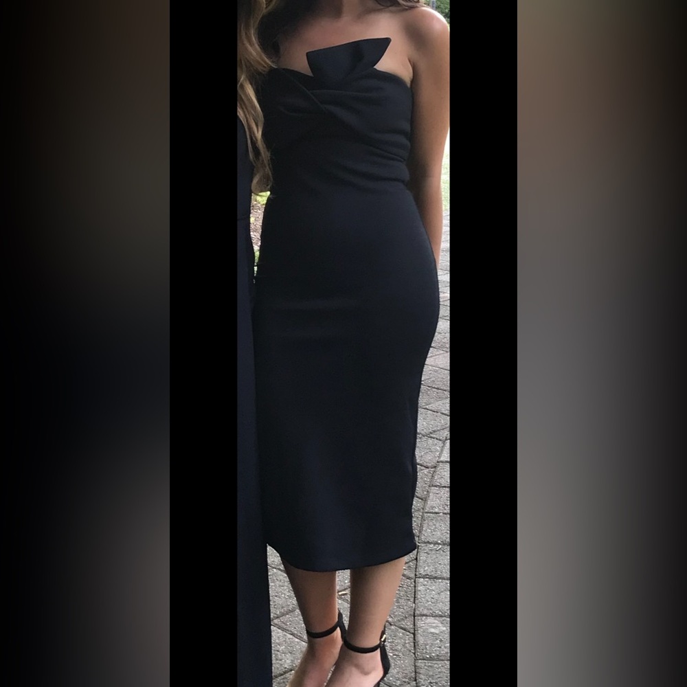 Topshop form fitting strapless black sheath dress